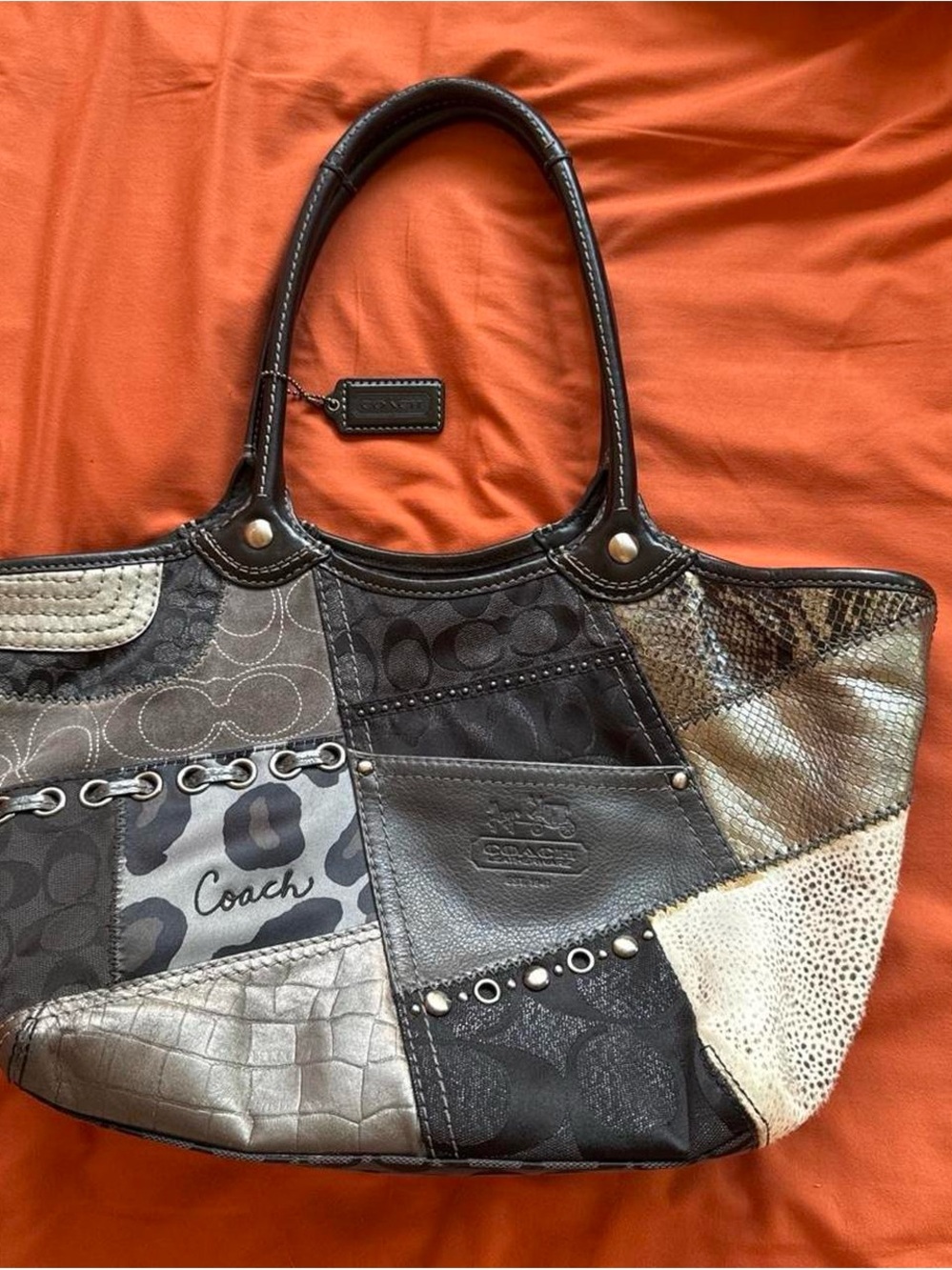 Coach Patchwork Tote Bag in Black and Gray